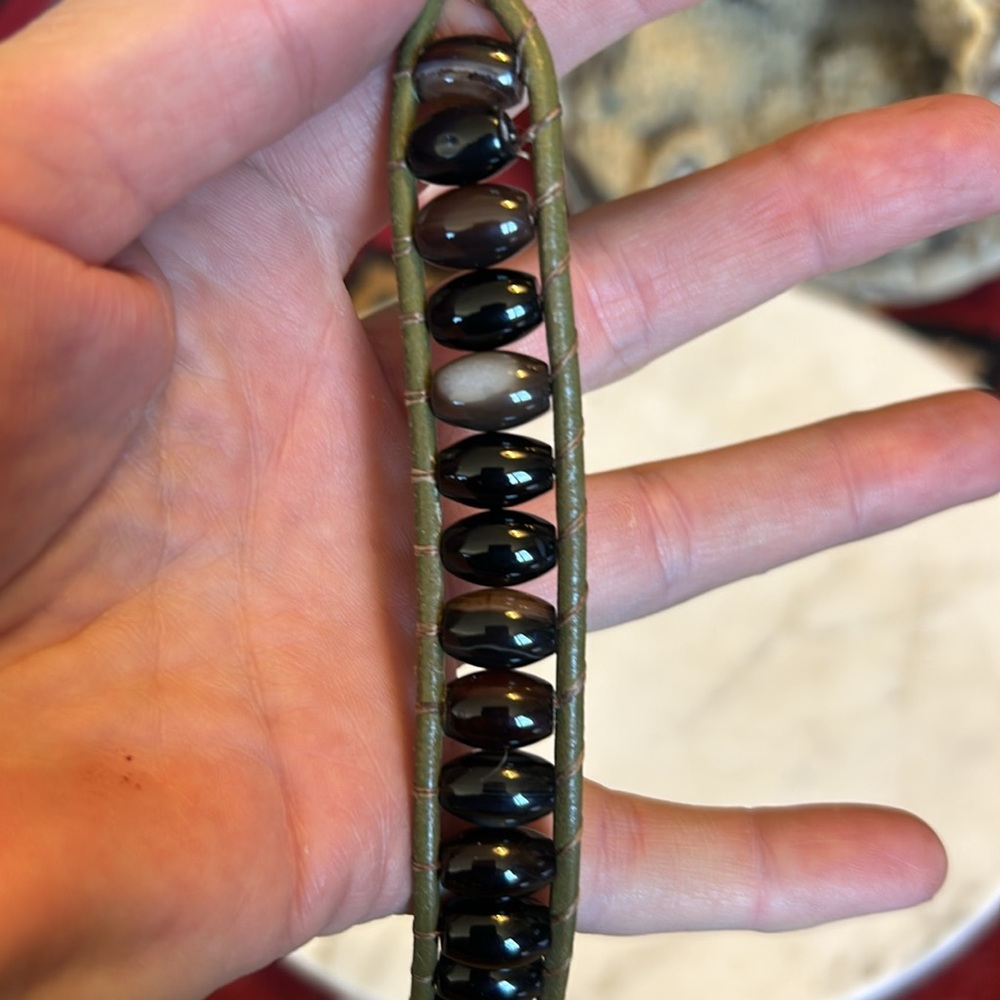 Hand made Agate stone leather wrap Brown and green Beaded Bracelet - Picture 11 of 13